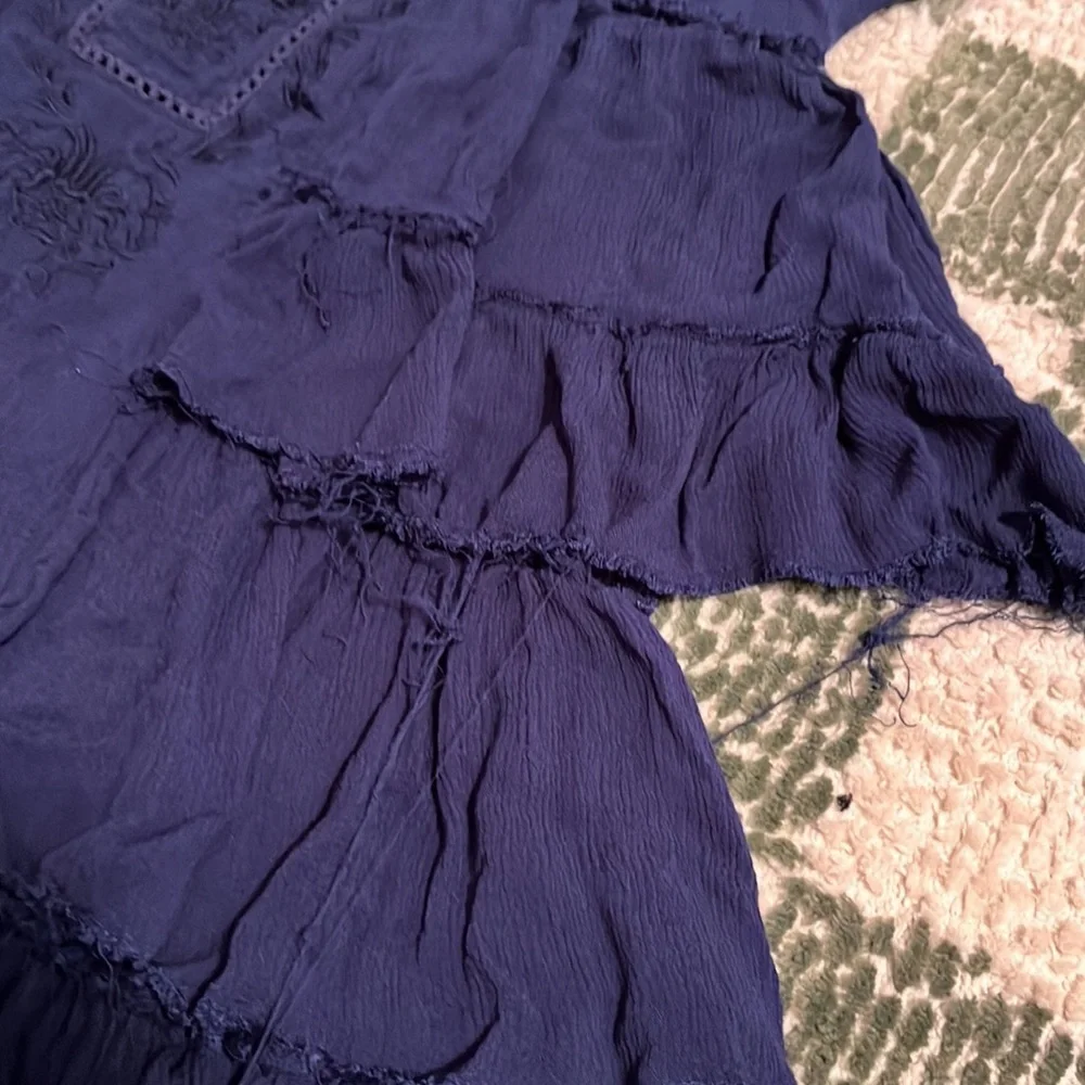 Free People MINI DRESS TOP TUNIC SHIRT Sunbeams Navy Blue